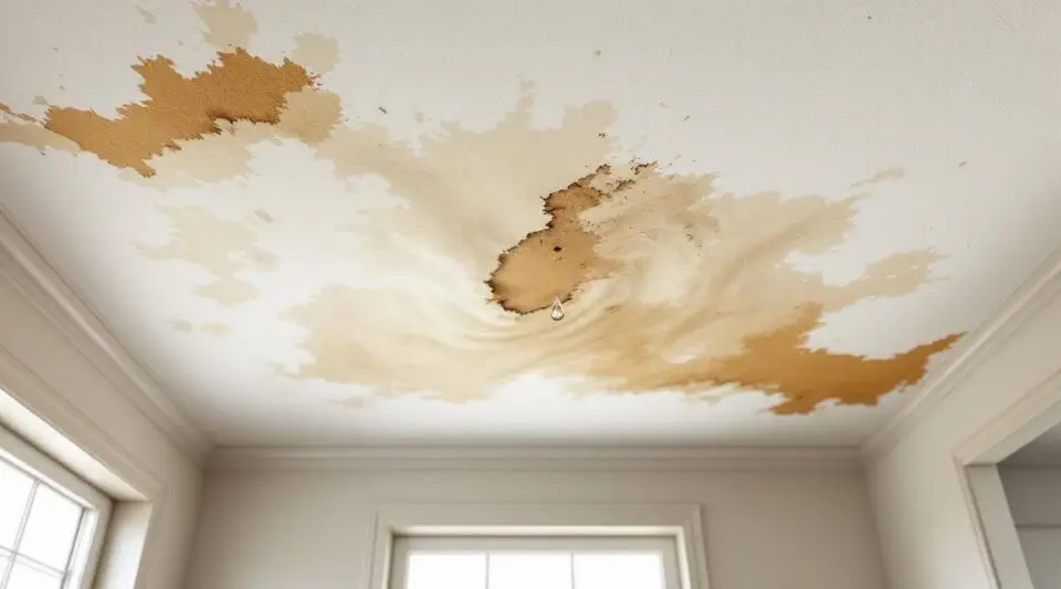 Water-damaged ceiling with visible brown stains and sagging drywall in a Modesto home
