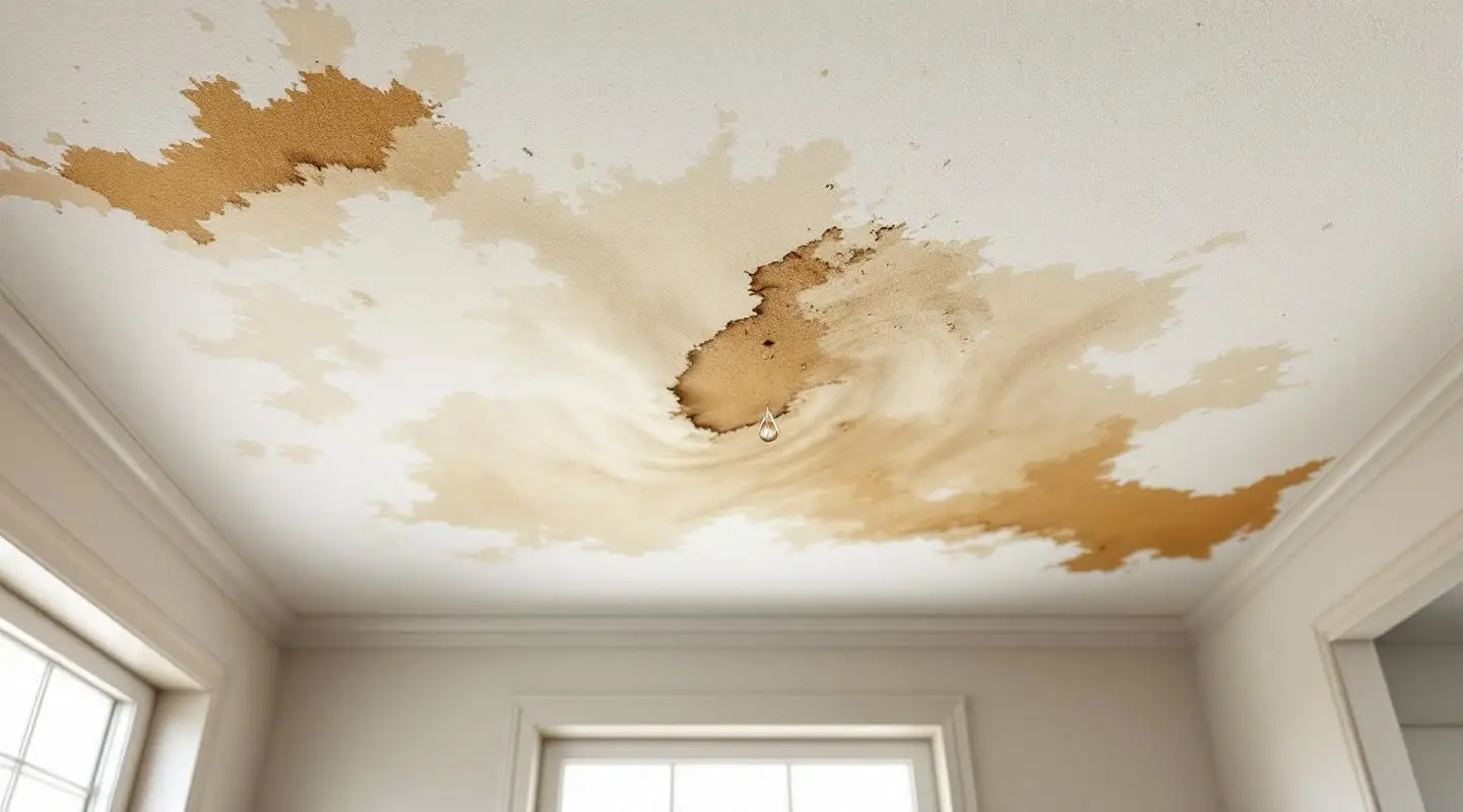 Water-damaged ceiling with visible brown stains and sagging drywall in a Modesto home
